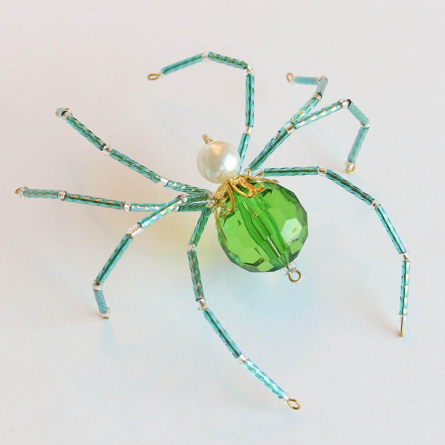 Beaded Spider Christmas Ornament Green and Teal (One of a Kind)