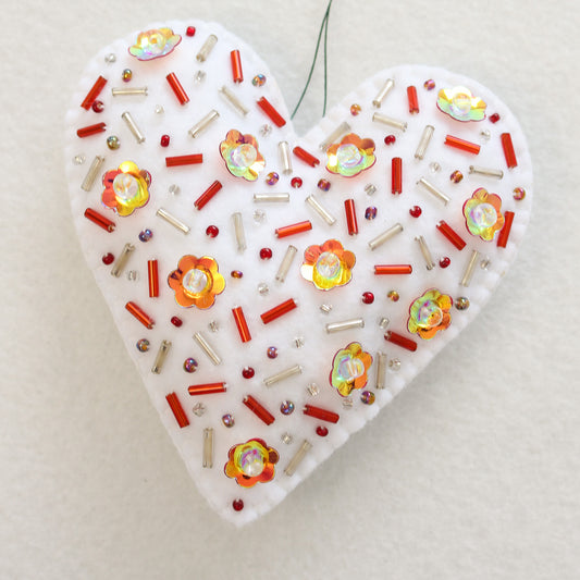 Taylor Swift Eras Tour Inspired Tree Ornament: Felt Heart Ornament with Beading and Sequins - RED