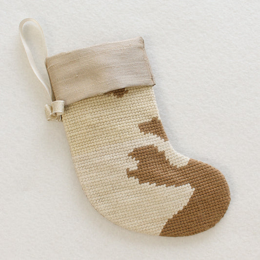 Upcycled Needlepoint Stocking Ornament - Neutral Shimmer (OOAK)