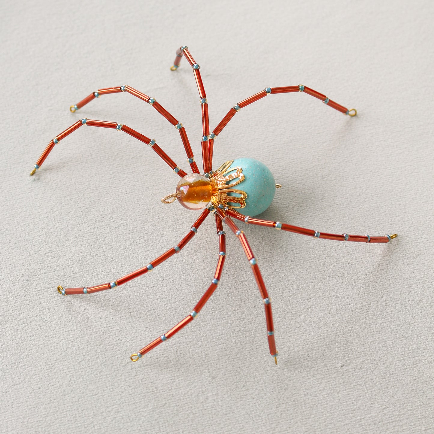 Beaded Christmas Spider Ornament - Aqua + Coral