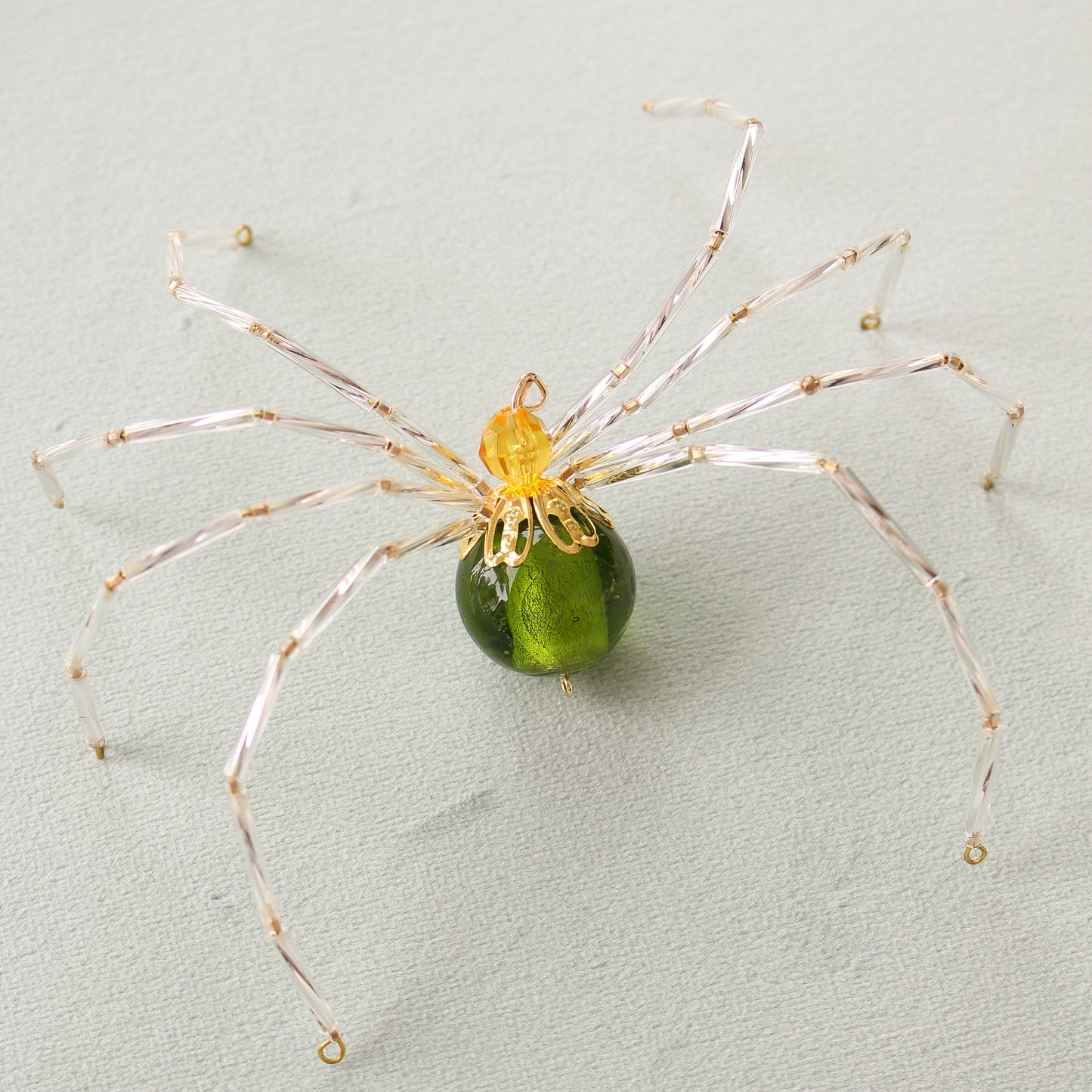 Beaded Christmas Spider Ornament - Green + Silver + Gold