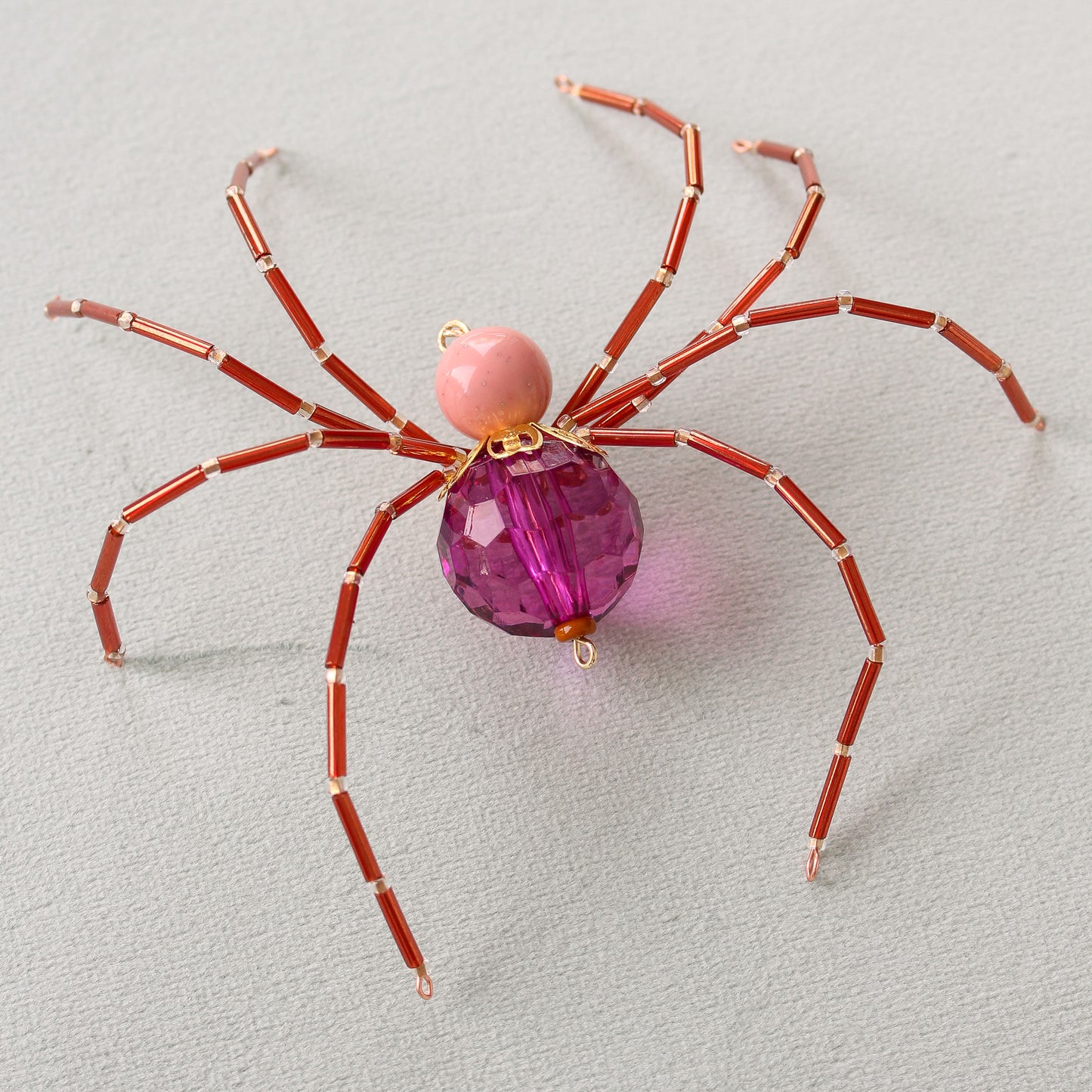 Beaded Christmas Spider Ornament - Plum + Coral