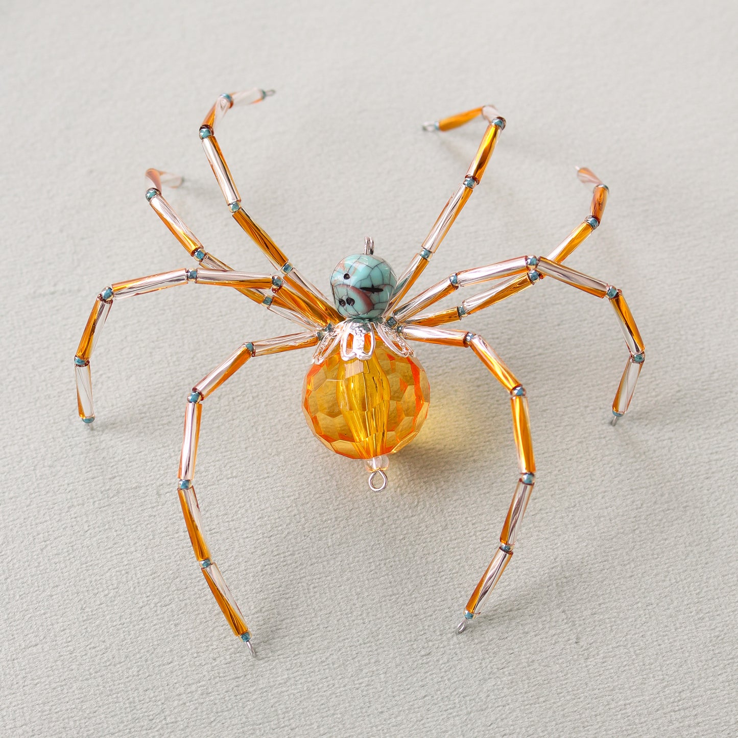 Beaded Christmas Spider Ornament - Aqua + Amber