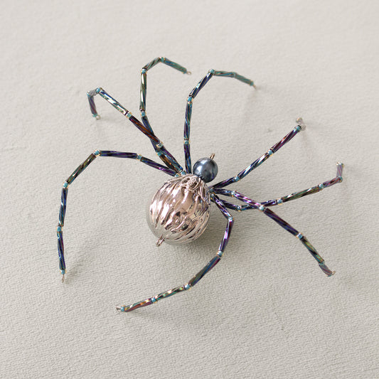 Beaded Christmas Spider Ornament - Silver