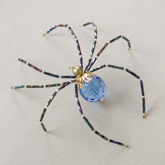 Beaded Christmas Spider Ornament - Blue + Green