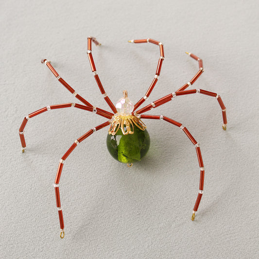 Beaded Christmas Spider Ornament - Green + Coral