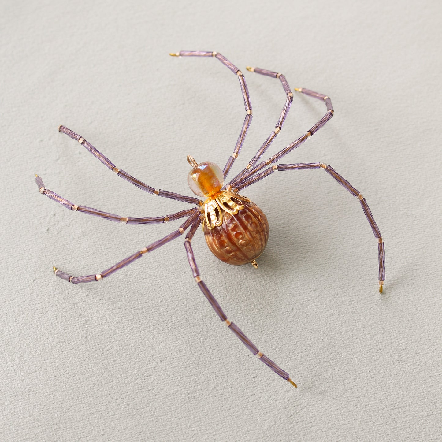 Beaded Christmas Spider Ornament - Gold + Lavender