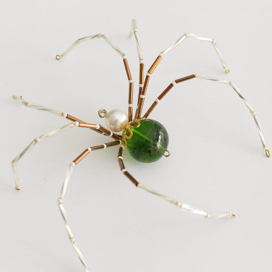 Beaded Spider Christmas Ornament Bronze and Green (One of a Kind)