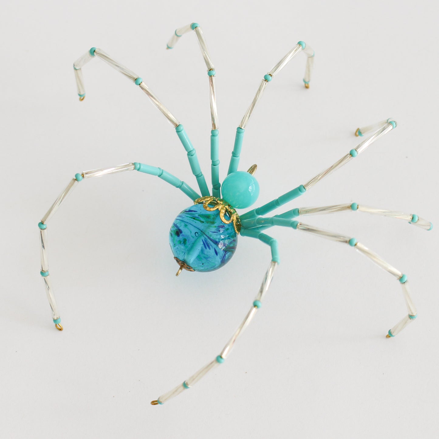 Beaded Spider Christmas Ornament Turquoise (One of a Kind)