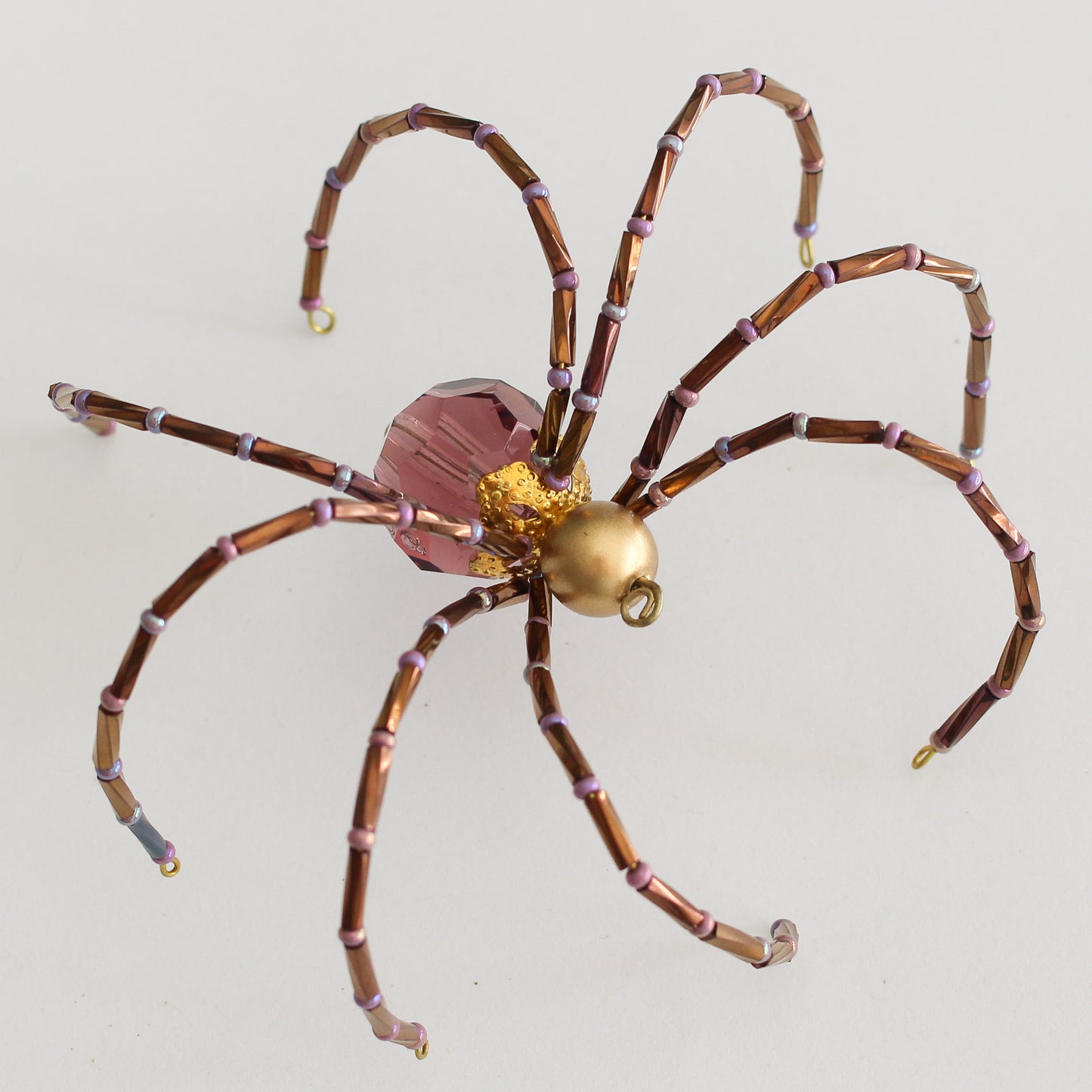 Beaded Spider Christmas Ornament Plum and Gold (One of a Kind)