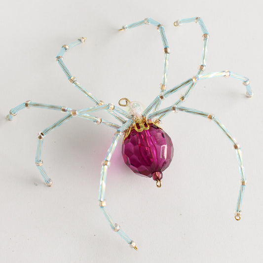 Beaded Spider Christmas Ornament Purple and Aqua (One of a Kind)