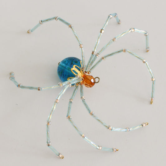 Beaded Spider Christmas Ornament Teal and Gold (One of a Kind)